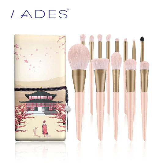 LADES 13PCS ProfessionalMakeup brushes Sets Foundation Powder Women Beauty Make up brush Blush Eye Shadow With Pouch Pink