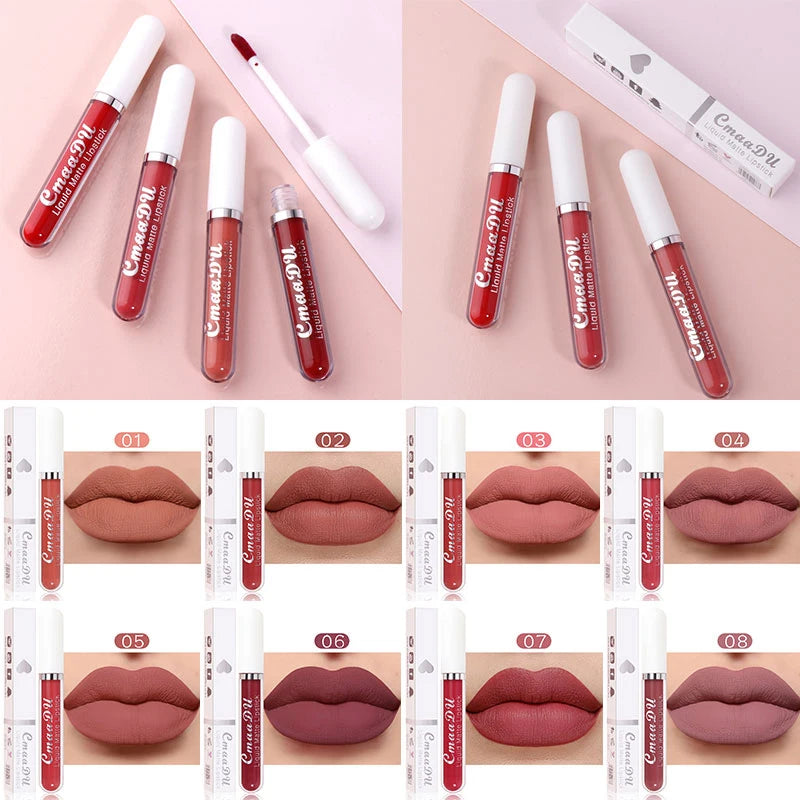 Sexy Long Lasting Velvet Matte Lip Gloss Liquid Lipstick Lip Makeup Women Beauty Red Nonstick Cup Waterproof Lip Gloss YZL2